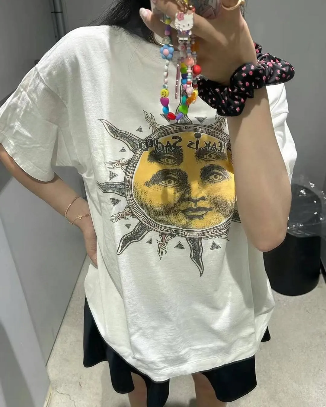 CACTUS PLANT FLEA MARKET x SAINT Mxxxxxx SUN SS TEE/WHT CPFM joint model Four-eye sun printed short sleeves Off-white S-XL Cylindrical fabric without side seams 220g high weight OE yarn ⚠️Note: It is almost meaningless if it is not a cylindrical fabric Customized CPFM joint main mark/wash mark/little angel anti-counterfeiting label Original-level printing factory Top purchasing level